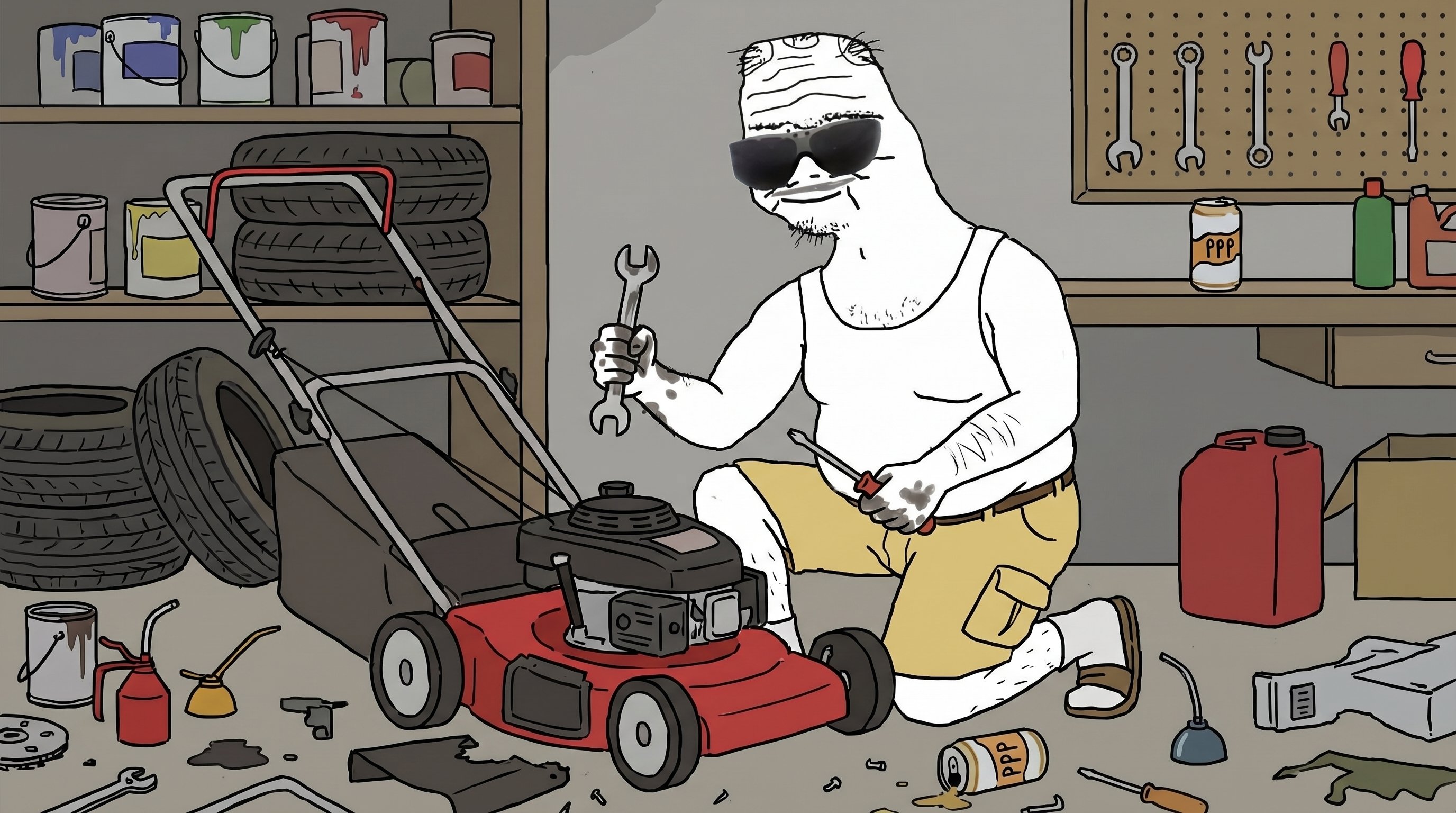 Unc in the garage fixing stuff